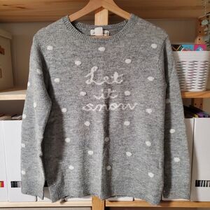 Gray Polka Dot Sweater with 'Let it Snow' Design